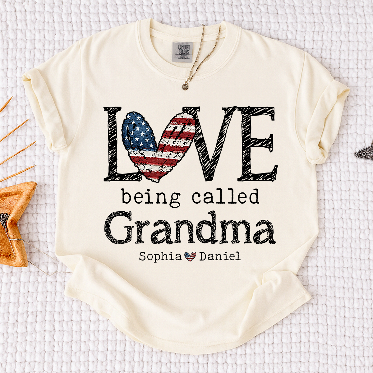 Comfort Colors LOVE Being Called Grandma T Shirt, USA Flag Heart Design with Kids  Names, Custom Grandma Shirt, Perfect Gift for Mother's Day