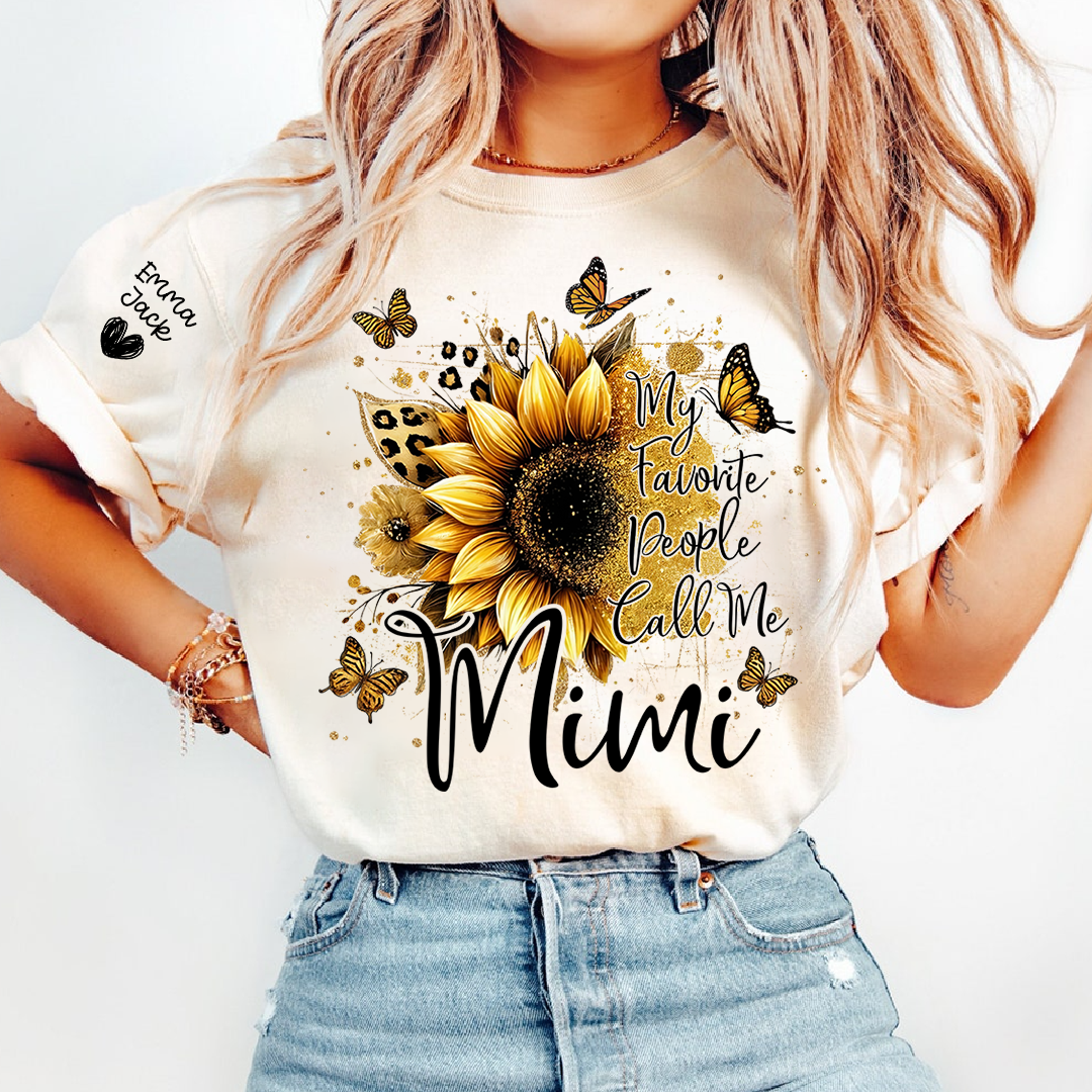 My Favorite People Call Me Mimi Shirt, Personalized Nana T-Shirt with Sunflower and Butterfly Design