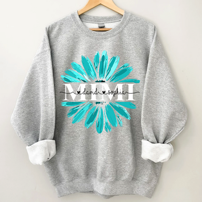 Mimi Turquoise Daisy Flower With Grandkids Sweatshirt