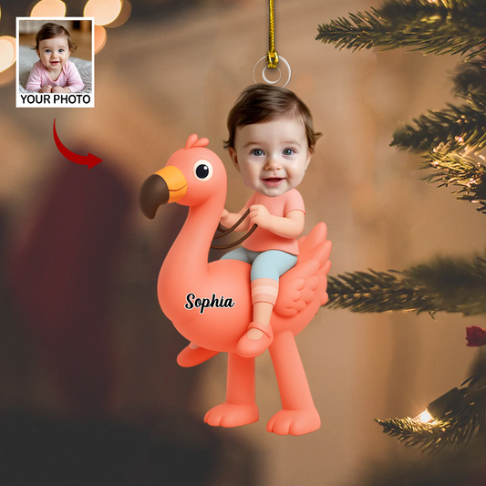 Personalized Flamingo Ornament 2025 – Custom Photo Christmas Tree Decoration, Cute Gift for Kids and Families Ornament