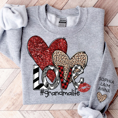 Custom Grandma Life Love Sweatshirt, Leopard & Glitter Heart Design For Grandma And Kids
