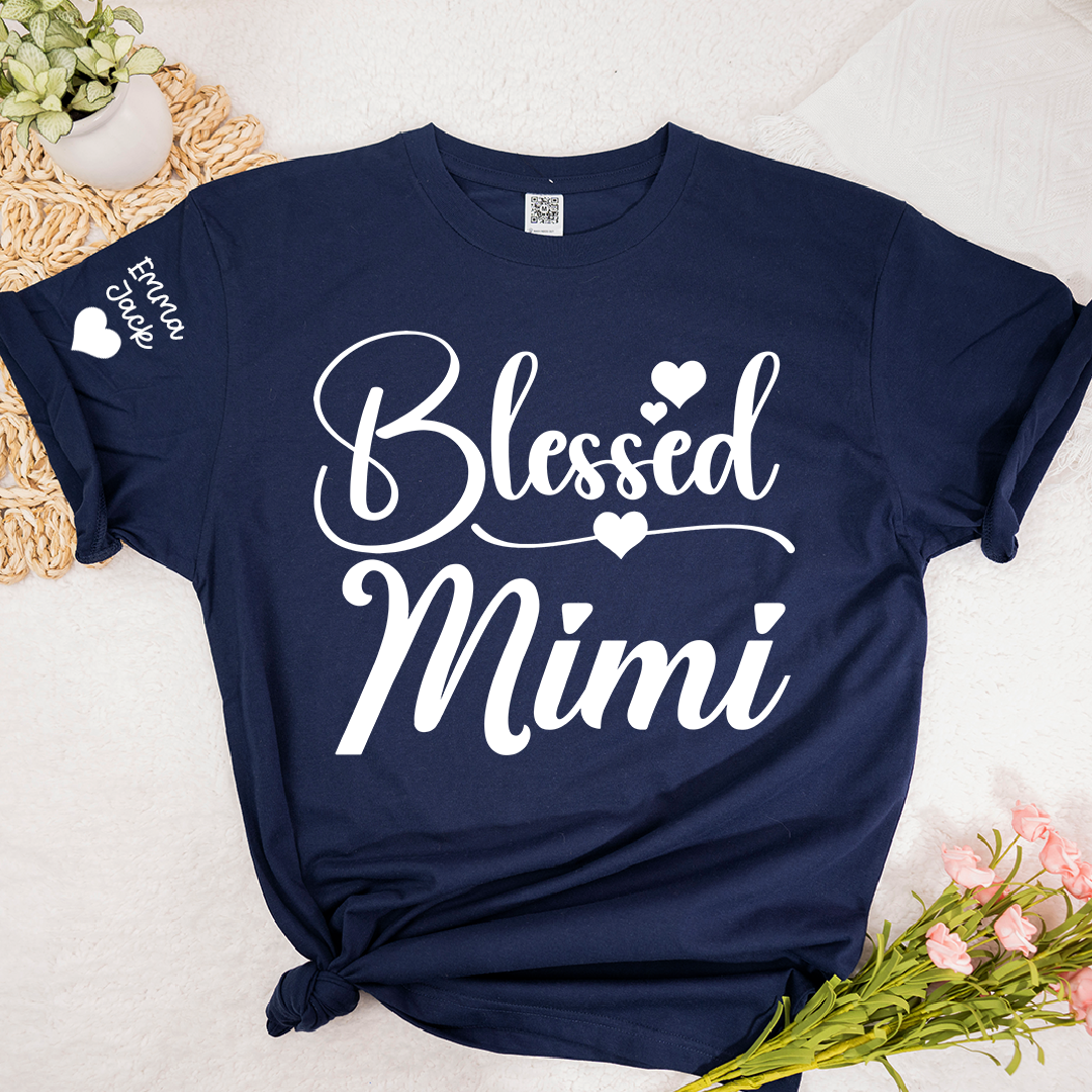 Blessed Mimi Shirt, Personalized Mimi T-Shirt with Custom Names and Cute Heart Design
