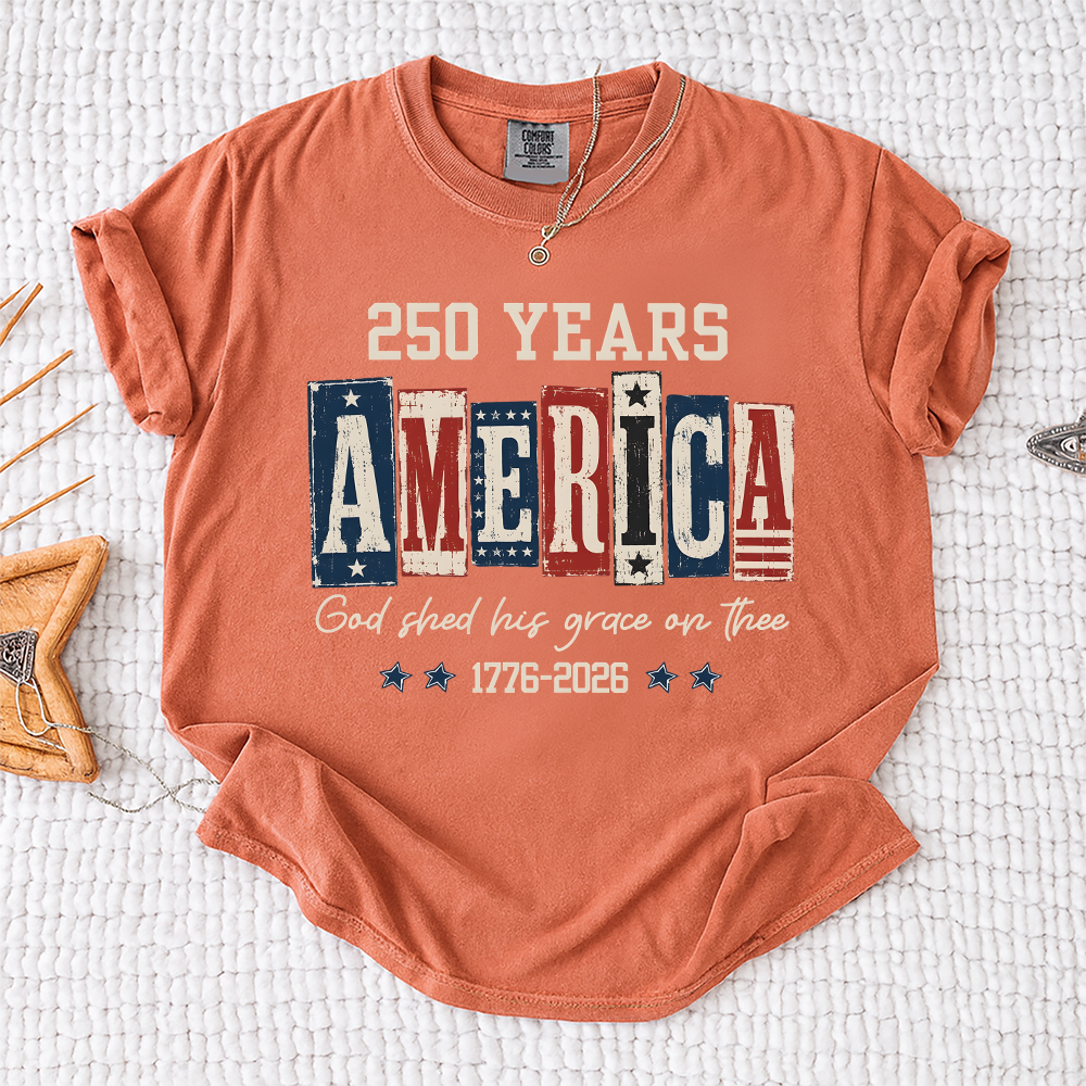 Comfort Colors® Christian American Flag Shirt, 250 Years America Shirt, God Shed His Grace 1776-2026 Patriotic Independence Day Faith Freedom Shirt