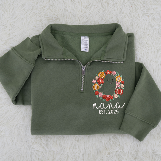 Custom Embroidered Nana Flower est Sweatshirt And Grandkids Quarter Zip Sweater