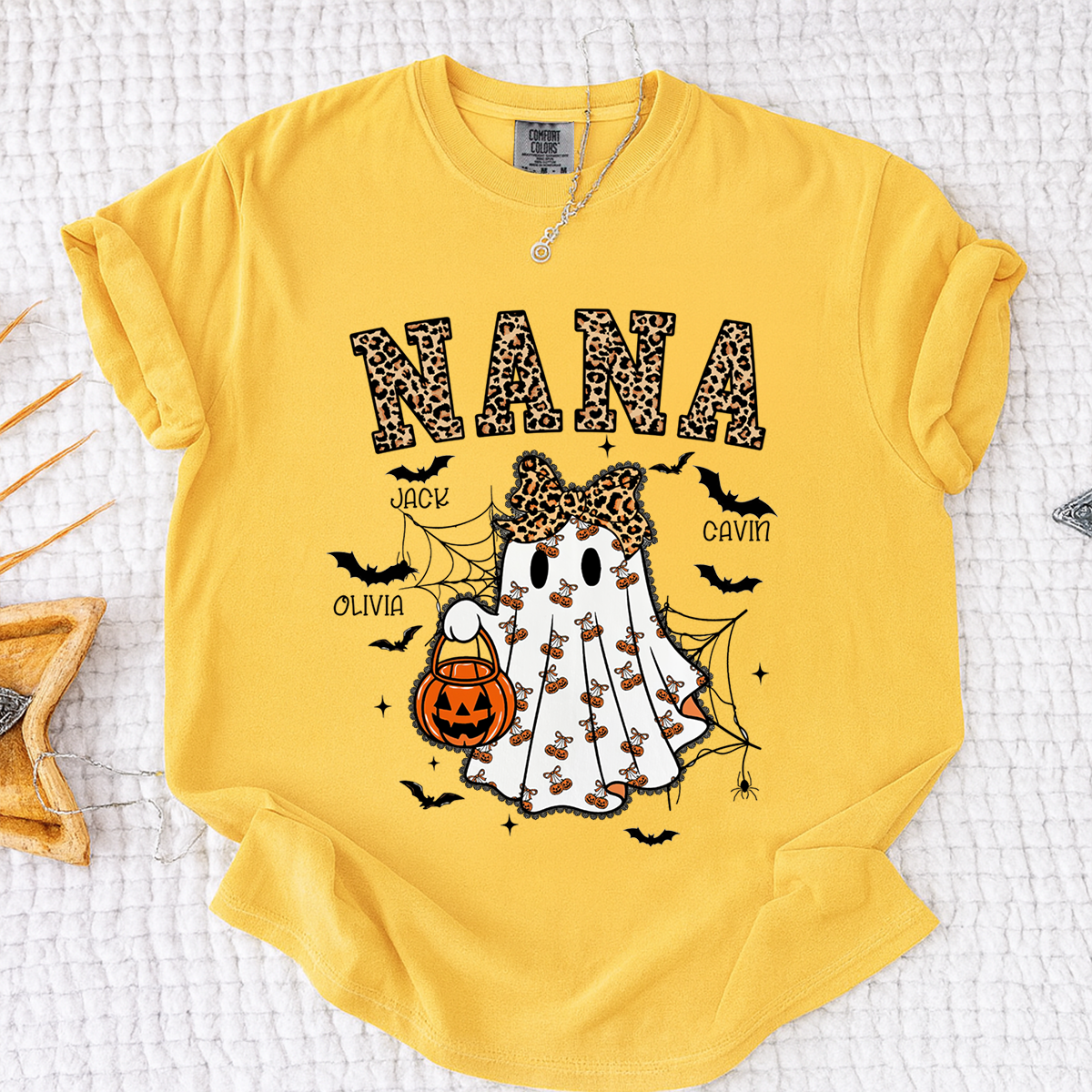 Comfort Colors® Custom Mimi Ghost Shirt, Halloween Outfit with Kids Names