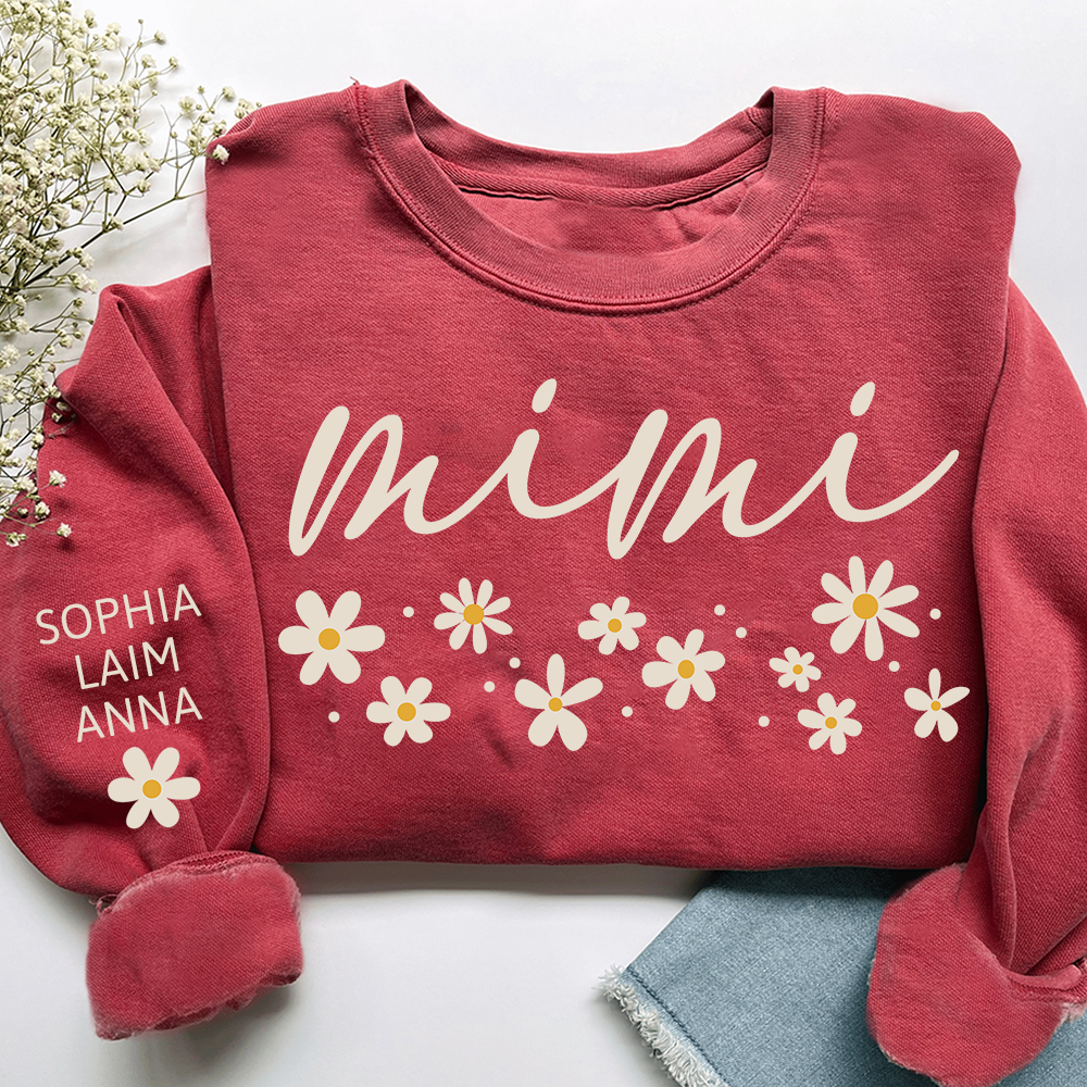 Personalized Floral Daisy Sweatshirt, Custom Nicknames for Mimi And Kids