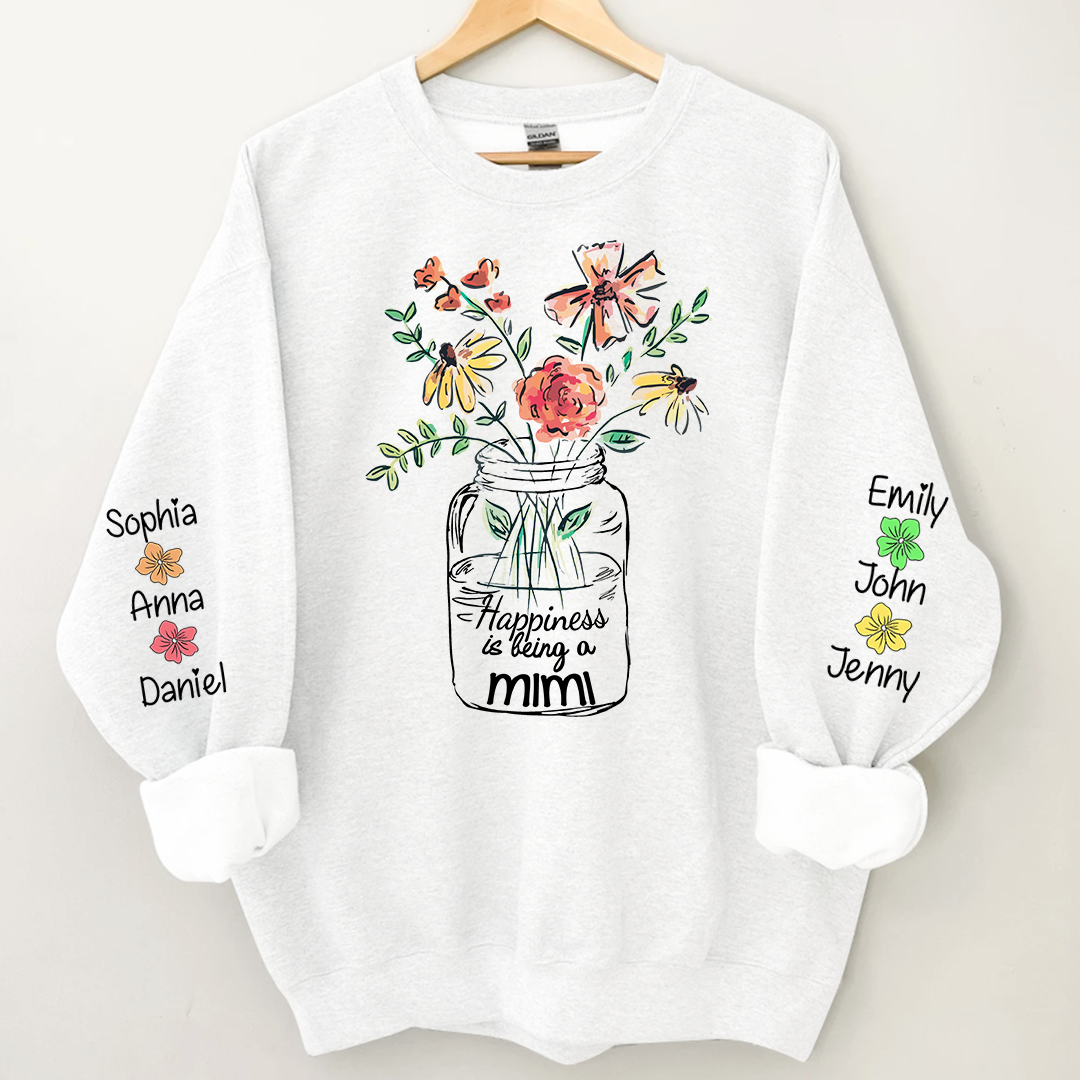 Happiness Is Being A Mimi Flower And Grandkids On Sleeve Sweatshirt