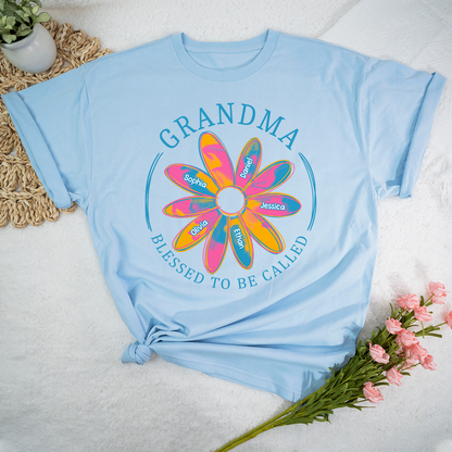 Personalized Grandma Pink Daisy Shirt, Custom Kids Names Floral Tee, Blessed Grandma Gift, Trendy Family Matching Shirt