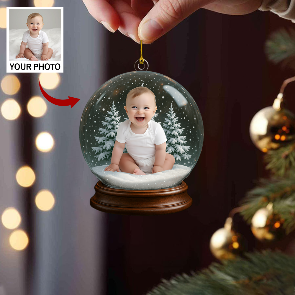 Personalized Baby Photo Snow Globe Ornament 2025 – Custom Name Christmas Ornament for Baby’s First Christmas Keepsake Ornament