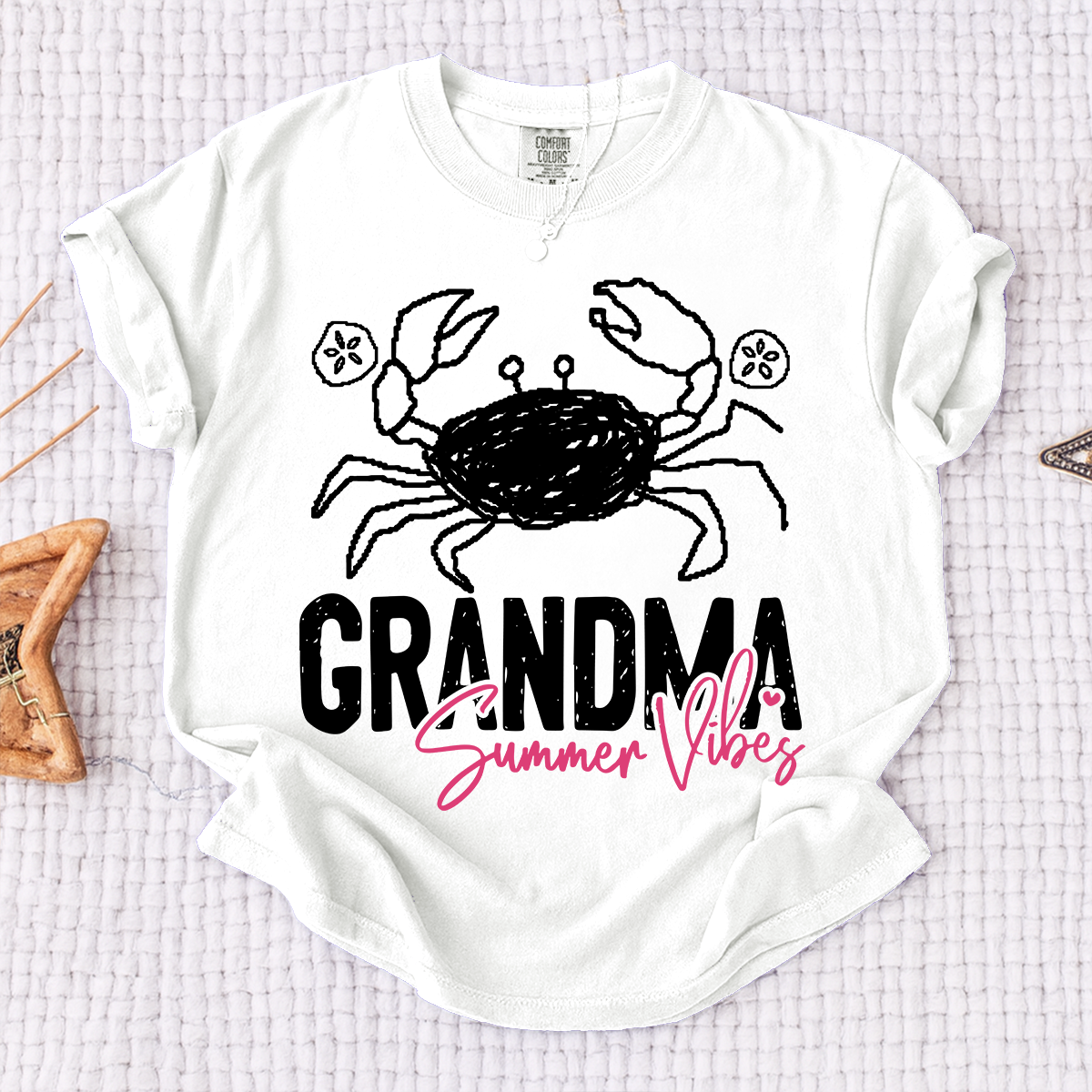 Personalized Grandma Summer Crab T Shirt, Custom Family Names Tee, Cute Crab Beach Graphic Shirt, Gift for Nana and Grandma