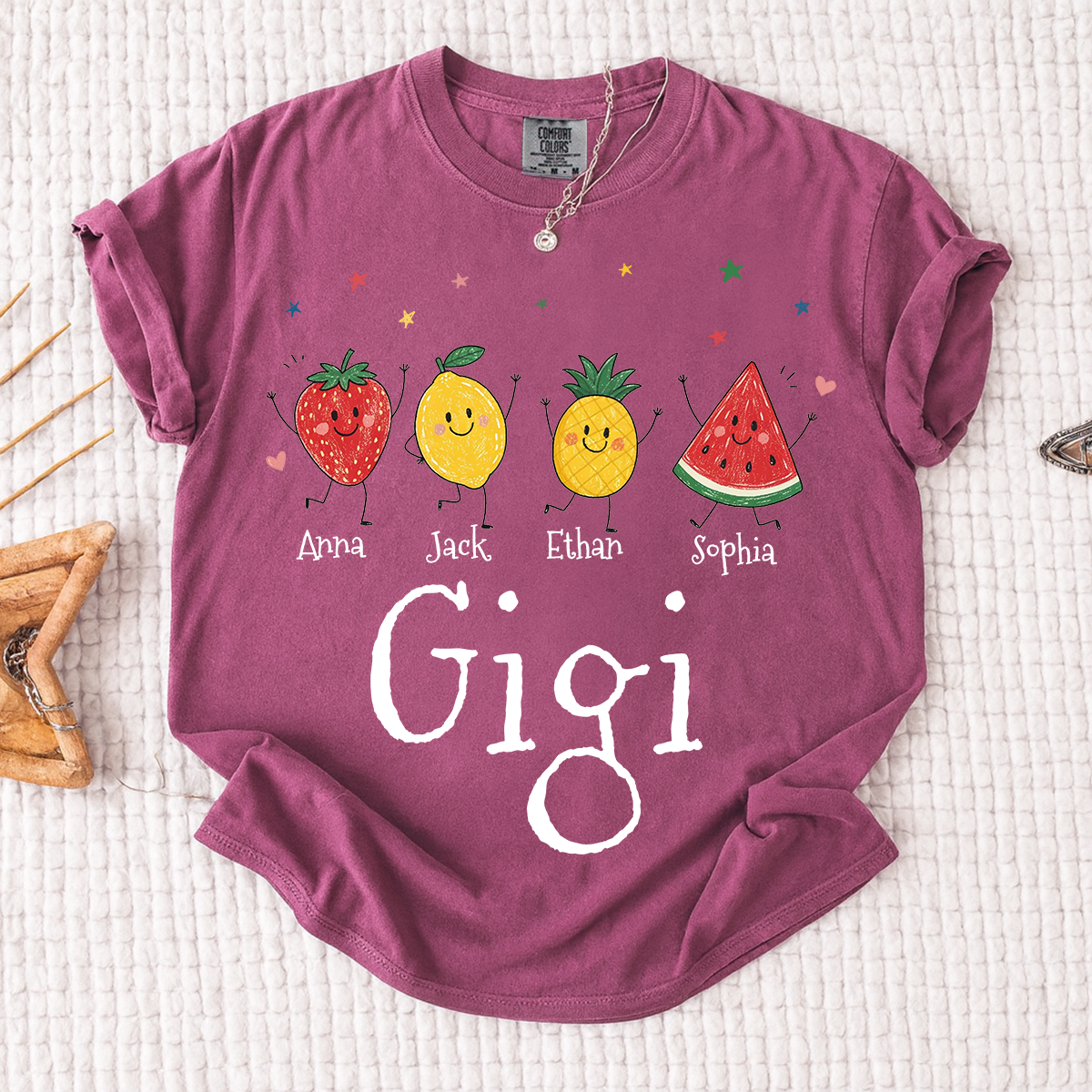 Comfort Colors® Personalized Gigi Shirt with Grandkids Names, Cute Fruit Family Grandma Tee, Custom Gigi Gift from Grandchildren, Summer Family Shirt