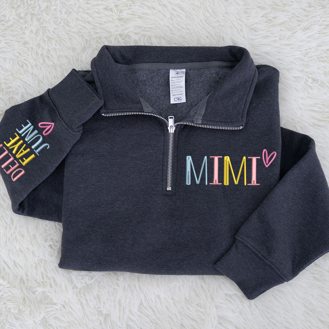 Personalized Mimi Quarter Zip Sweatshirt – Custom Embroidered Name Pullover for Grandma