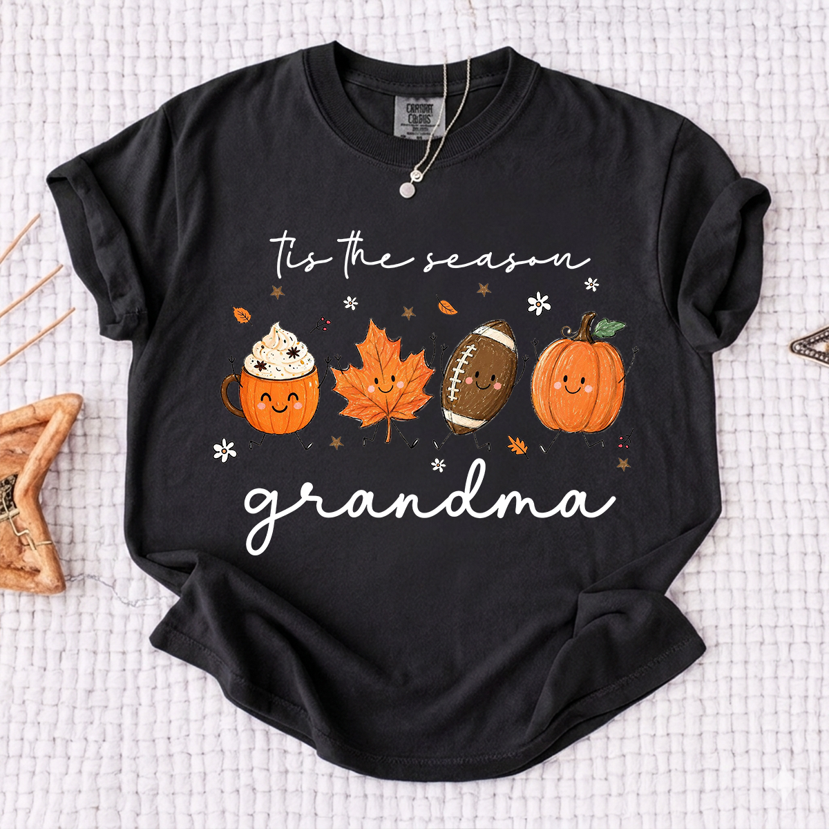 Comfort Colors® Fall Grandma Shirt, It’s the Season Pumpkin Football Graphic Tee, Cute Autumn Grandma T Shirt for Women