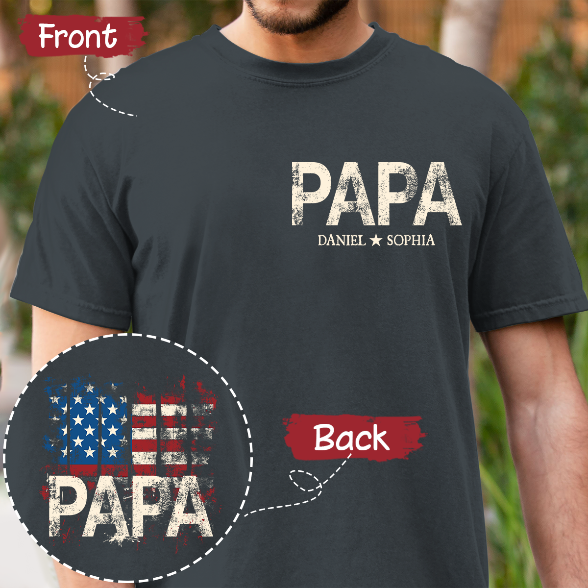 Personalized Grandpa Papa Shirt American Flag Print, Custom Family Names Gift for Father’s Day