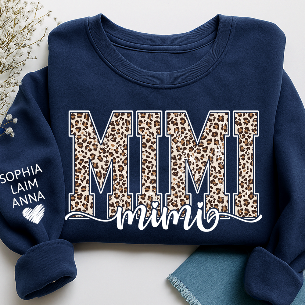 Personalized Mimi, Gift for Grandma with Leopard Heart and Custom Names