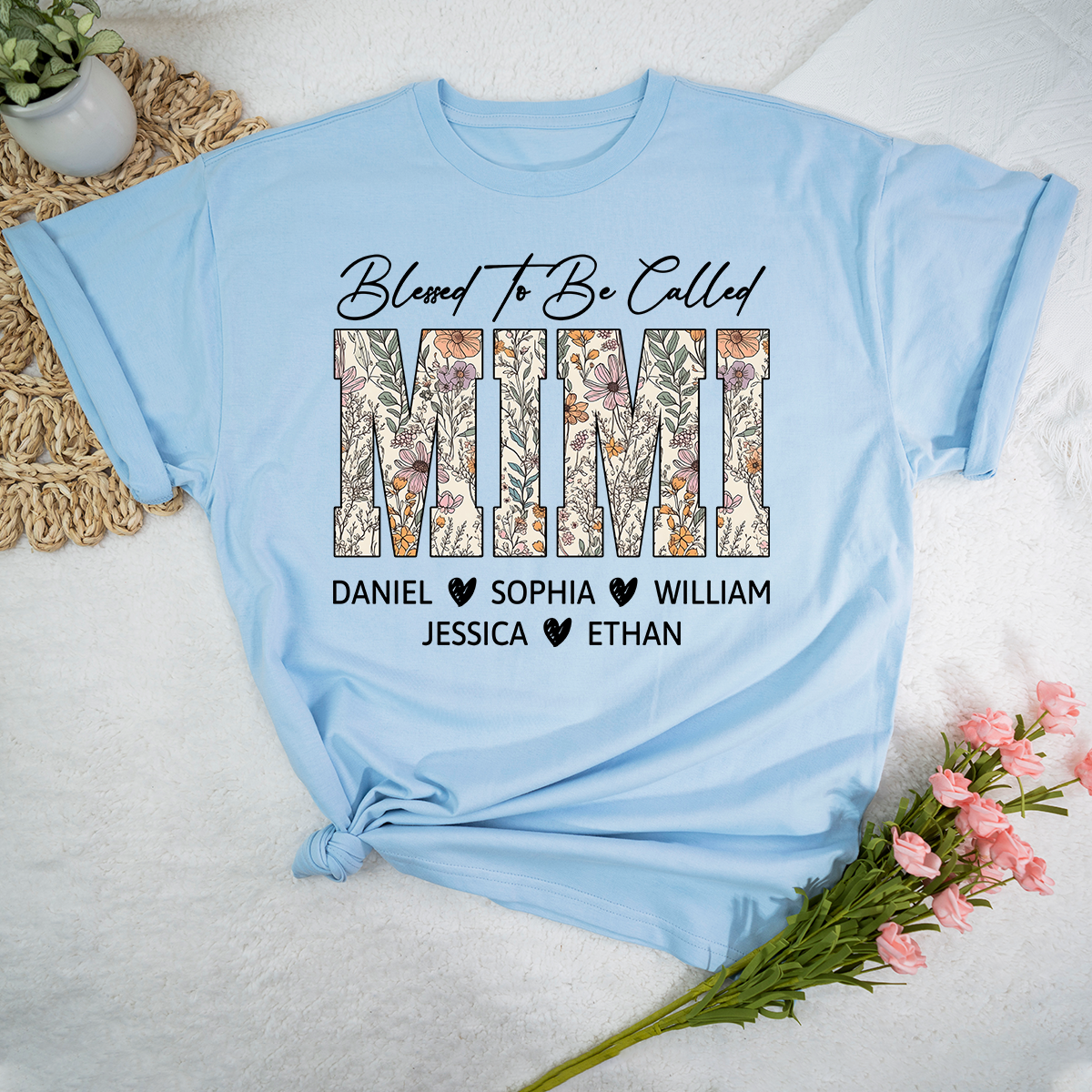Personalized Blessed To Be Called Mimi Shirt, Custom Floral Grandma T Shirt for Mother’s Day