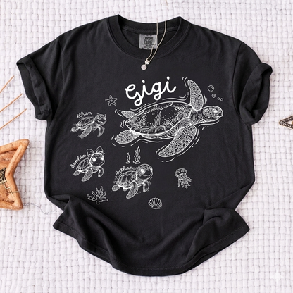 Comfort Colors® Custom Gigi Shirt Featuring Turtle Mom and Baby Names, Unique Grandma Gift Shirt for Women