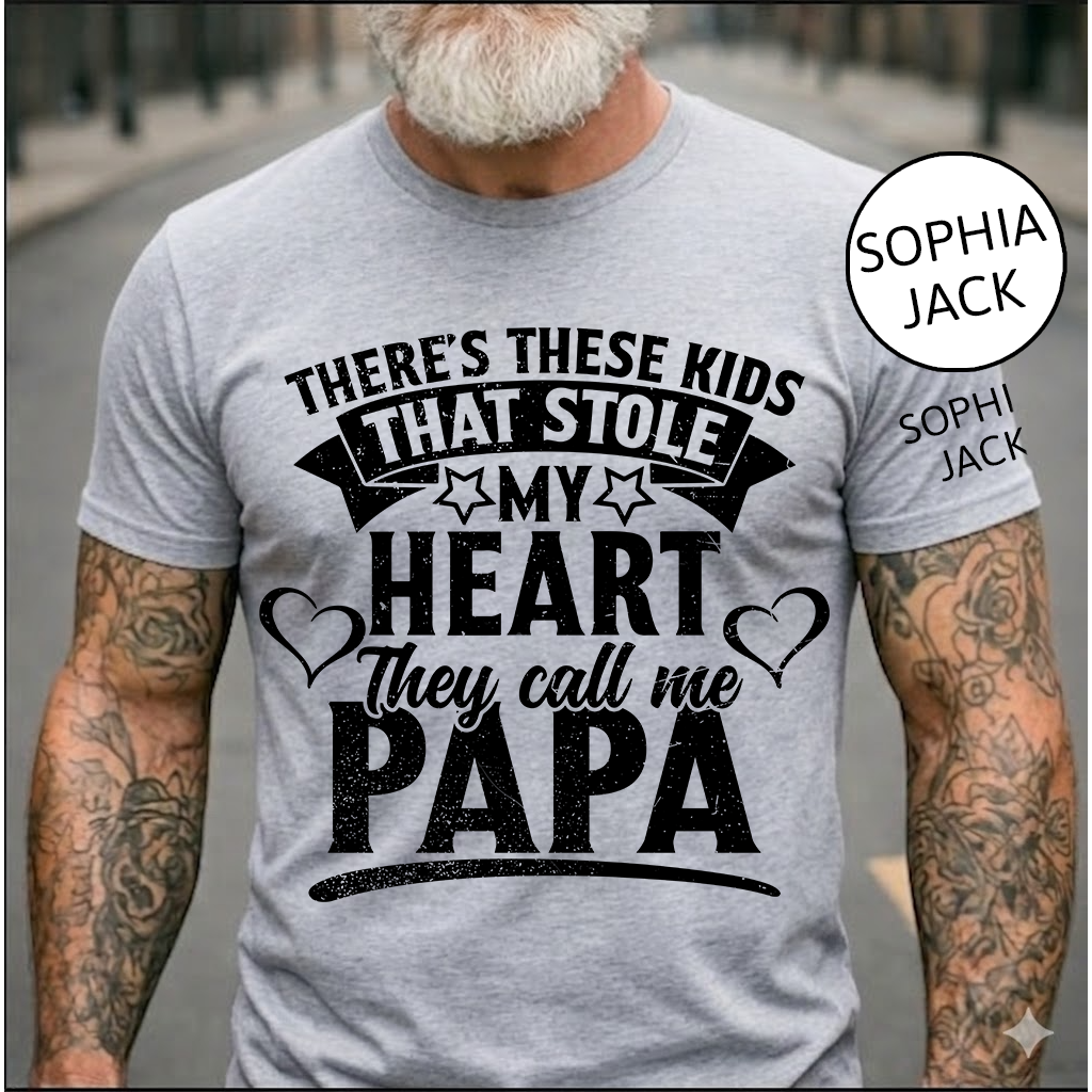 Personalized Papa T-Shirt – “These Kids Stole My Heart” Custom Names Gift for Dad Fathers Day Birthday