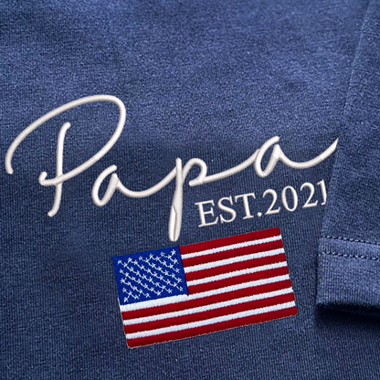 Custom Embroidered Papa Est Flag Independence Day T-Shirt Embroidered T-Shirt