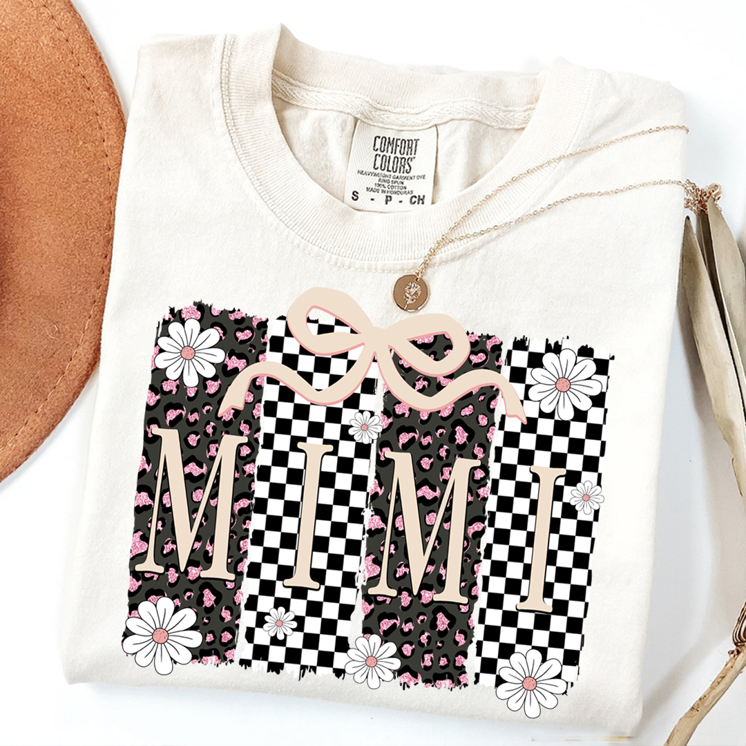 Comfort Colors® Mimi Graphic Tee, Retro Checkered Daisy Print Shirt for Grandma