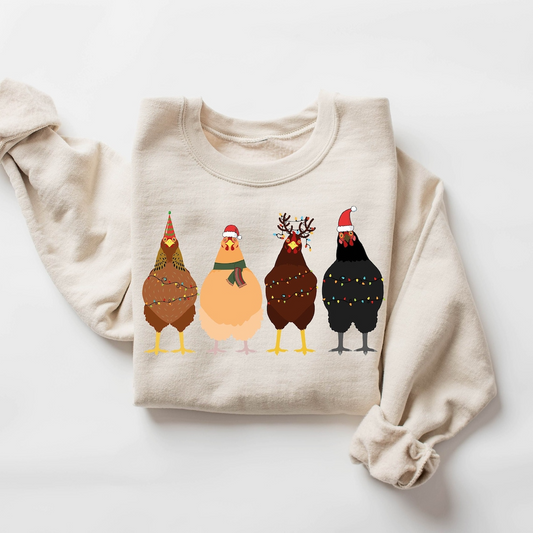 Christmas Chickens Sweatshirt, Christmas Farm Sweatshirt, Funny Christmas Chicken Christmas Sweatshirt