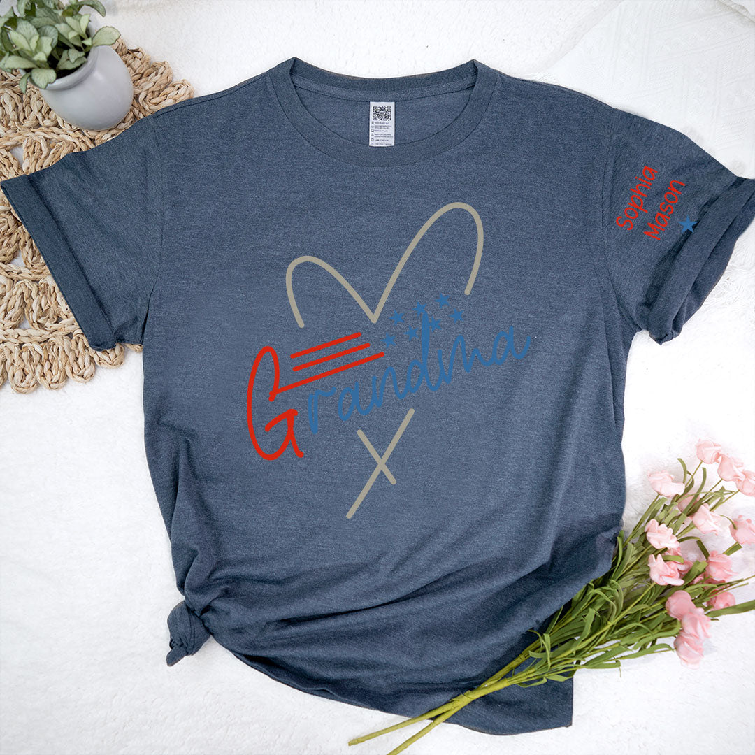 Grandma Heart 4th Of July Shirt, Custom Grandma And Grandkids T-Shirt