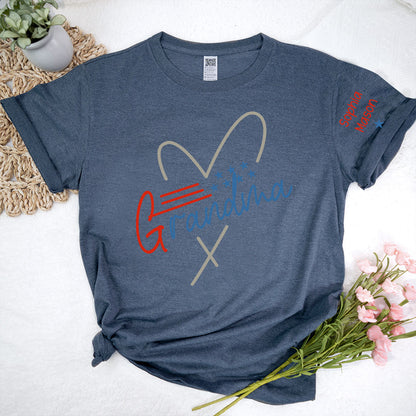 Grandma Heart 4th Of July Shirt, Custom Grandma And Grandkids T-Shirt