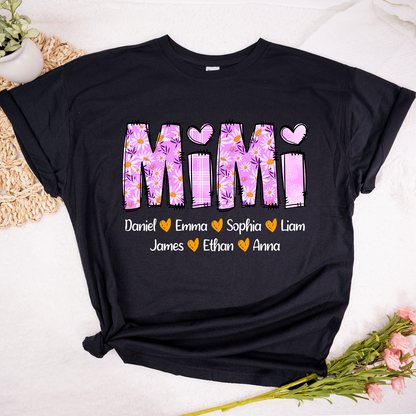 Personalized Mimi Daisy Shirt, Custom Nickname and Grandkids' Names T-Shirt