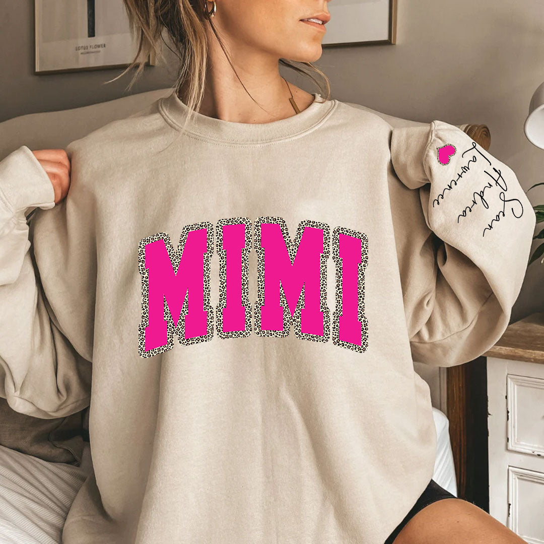 Mimi Leopard Pink And Grandkids Mother's Day Sweatshirt