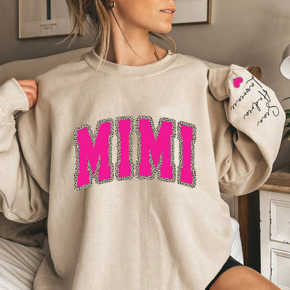 Mimi Leopard Pink And Grandkids Mother's Day Sweatshirt