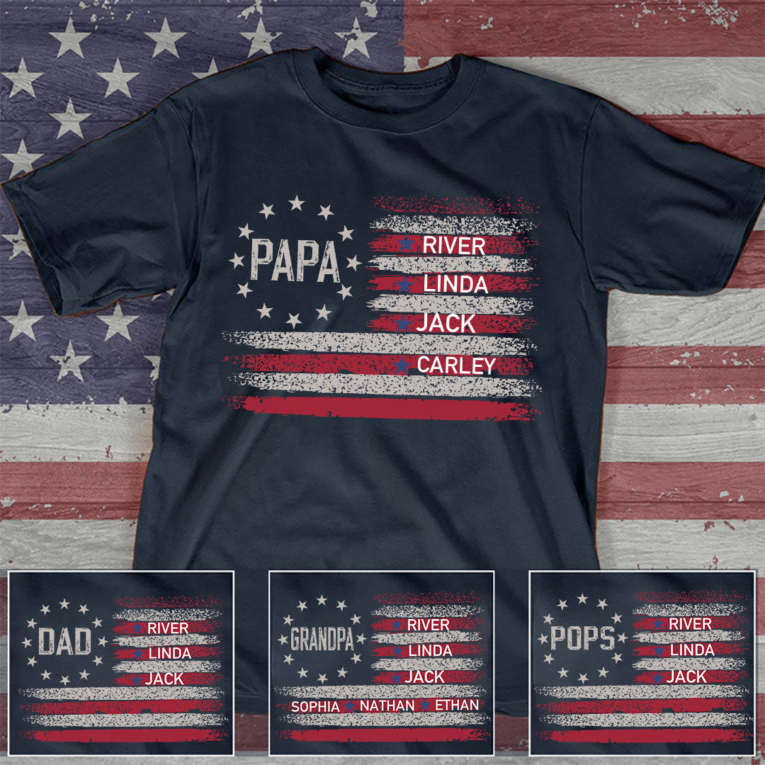 Customized Papa Grandkids Flag for Proud Grandfathers T-Shirt