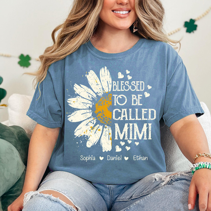 Comfort Colors Blessed To Be Called Mimi Shirt, Custom Grandma Daisy Tee with Kids Names, Personalized Family Flower Shirt for Women Mothers Day Christmas Birthday