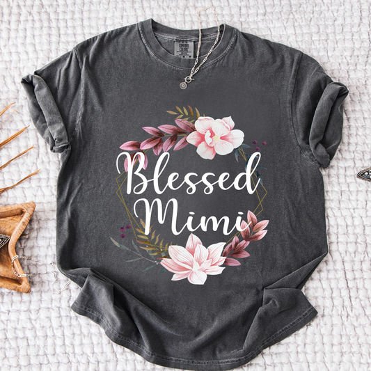 Comfort Colors Blessed Mimi Shirt, Personalized Floral Mimi T-Shirt, Gift For Grandmother, Floral Wreath Tee, Mother's Day Gift, Cute Grandmother Apparel