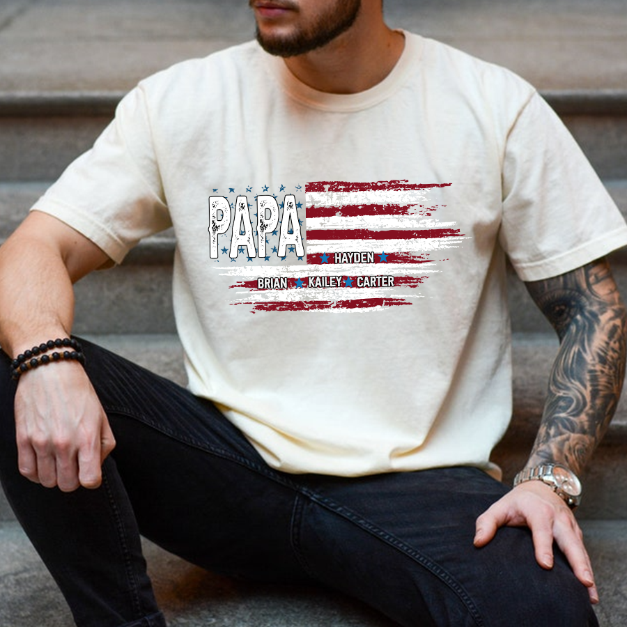 Comfort Colors® Father Day Shirt, Papa Ands Grandkids Flag American