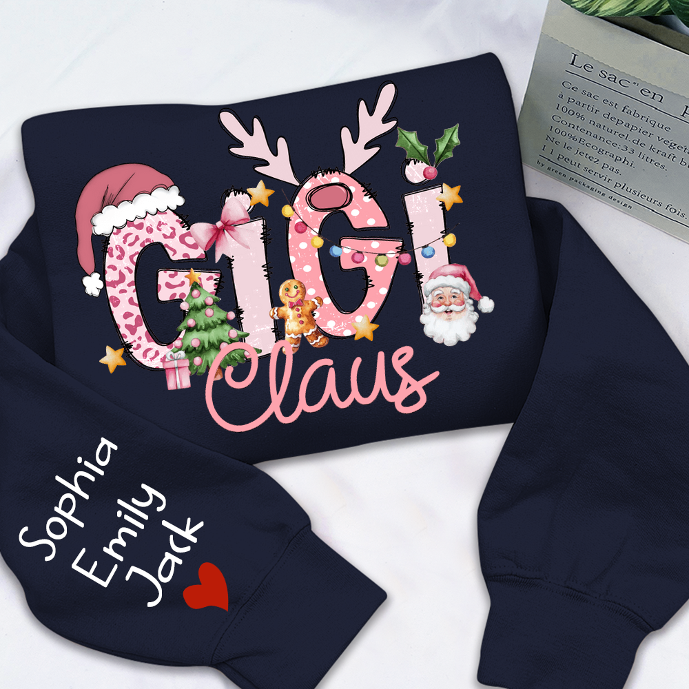 Gigi Claus Christmas Sweatshirt – Personalized Holiday Shirt with Grandkids’ Names
