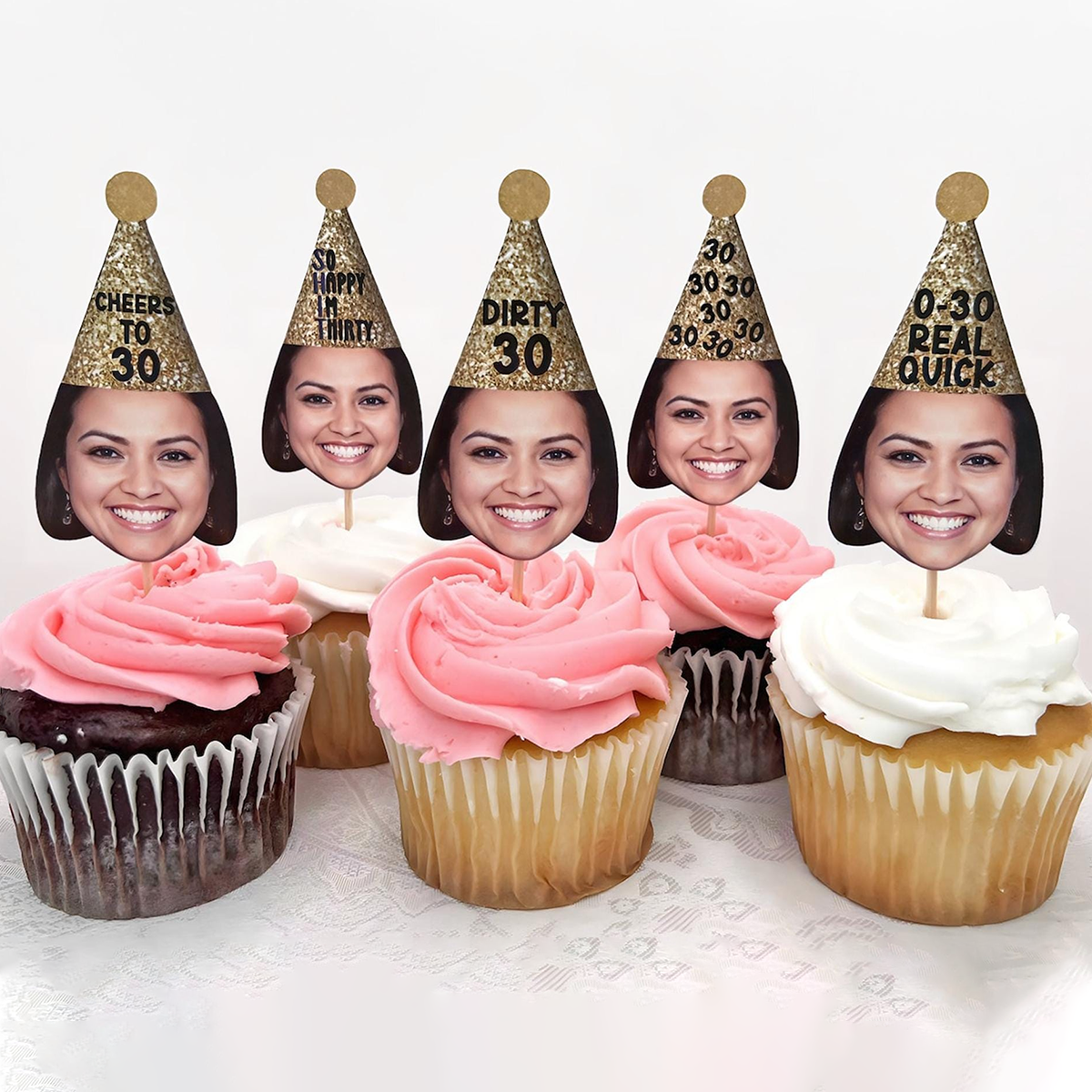 30th Birthday Cupcake Toppers, Custom Face Cupcake Toppers, Dirty 30 decorations, Personalized Cupcake Toppers, 30th Birthday Decor