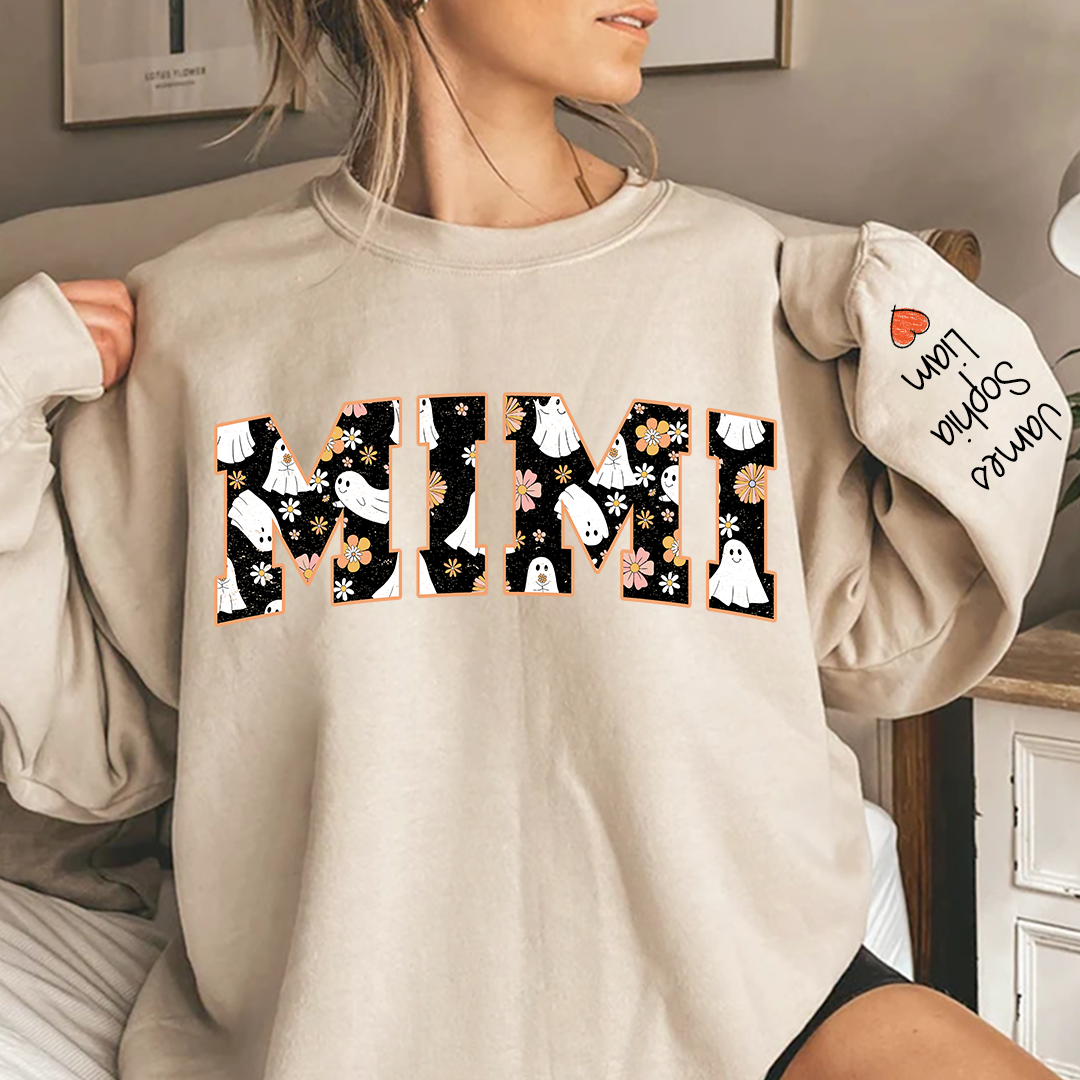 Retro Halloween, Groovy Halloween Mimi And Grandkids Name Sweatshirt