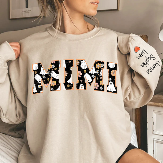 Retro Halloween, Groovy Halloween Mimi And Grandkids Name Sweatshirt