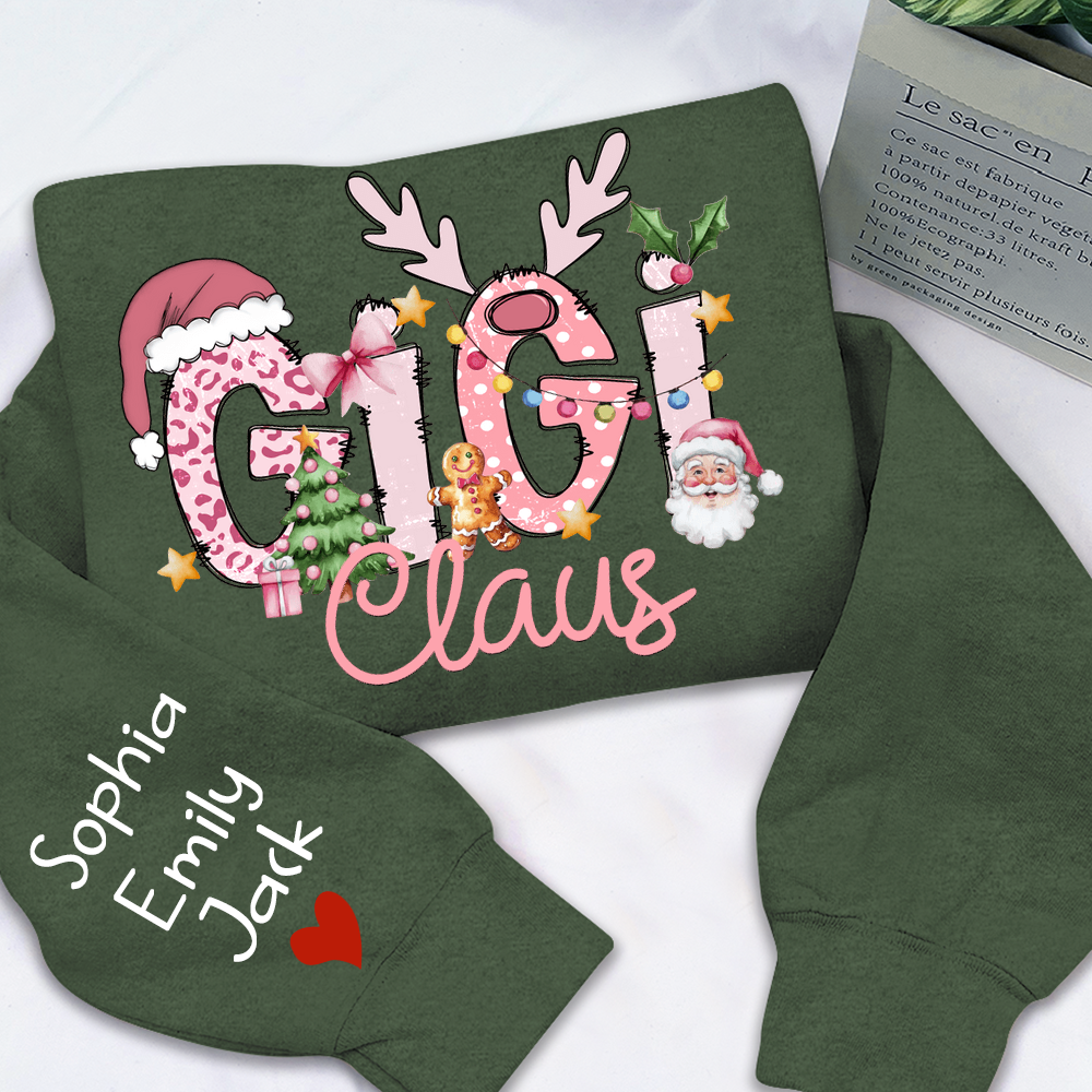 Gigi Claus Christmas Sweatshirt – Personalized Holiday Shirt with Grandkids’ Names