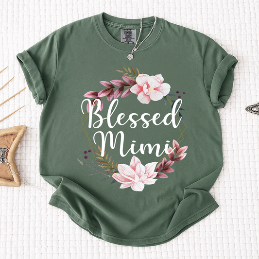 Comfort Colors Blessed Mimi Shirt, Personalized Floral Mimi T-Shirt, Gift For Grandmother, Floral Wreath Tee, Mother's Day Gift, Cute Grandmother Apparel
