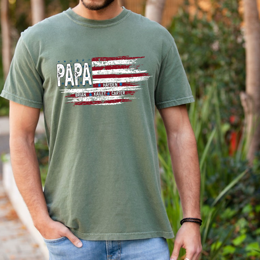 Comfort Colors® Father Day Shirt, Papa Ands Grandkids Flag American