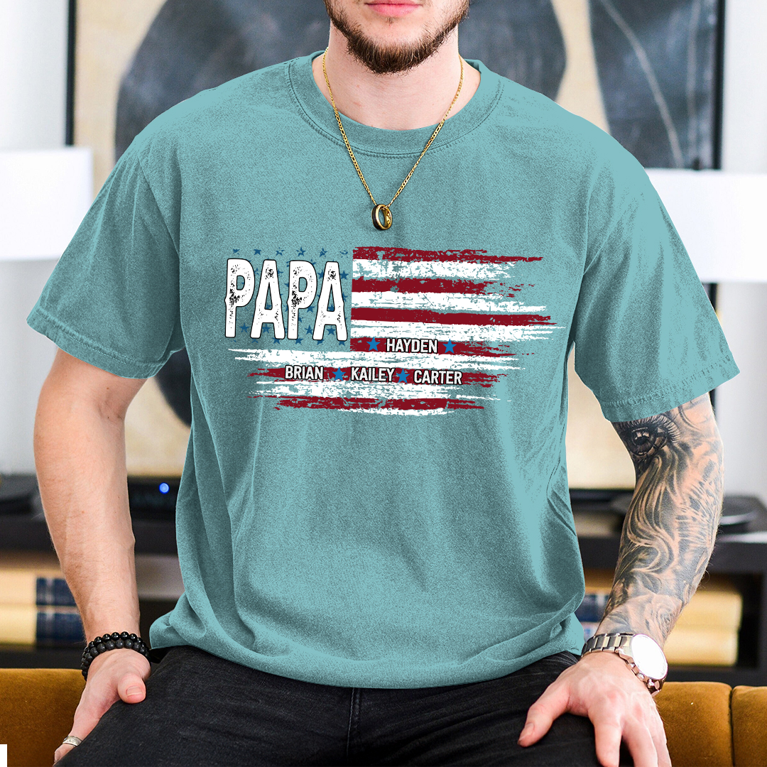 Comfort Colors® Father Day Shirt, Papa Ands Grandkids Flag American