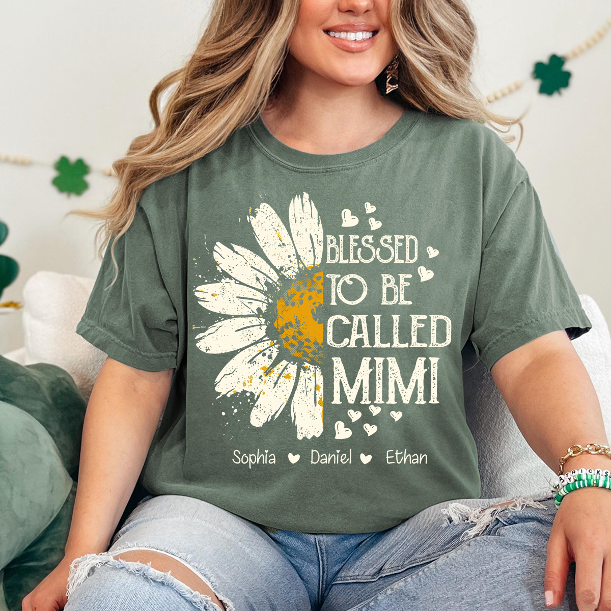Comfort Colors Blessed To Be Called Mimi Shirt, Custom Grandma Daisy Tee with Kids Names, Personalized Family Flower Shirt for Women Mothers Day Christmas Birthday