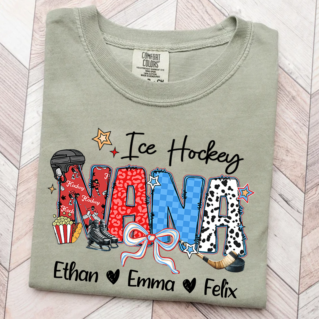 Comfort Colors® Ice Hockey Grandma T-Shirt, Custom Grandma With Grandkids Shirt