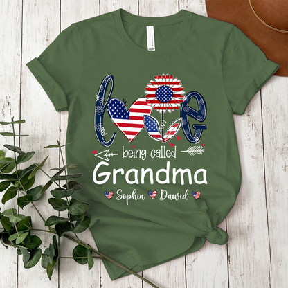Custom Love Being Grandma USA Shirt, Personalized Nickname And Grandkids