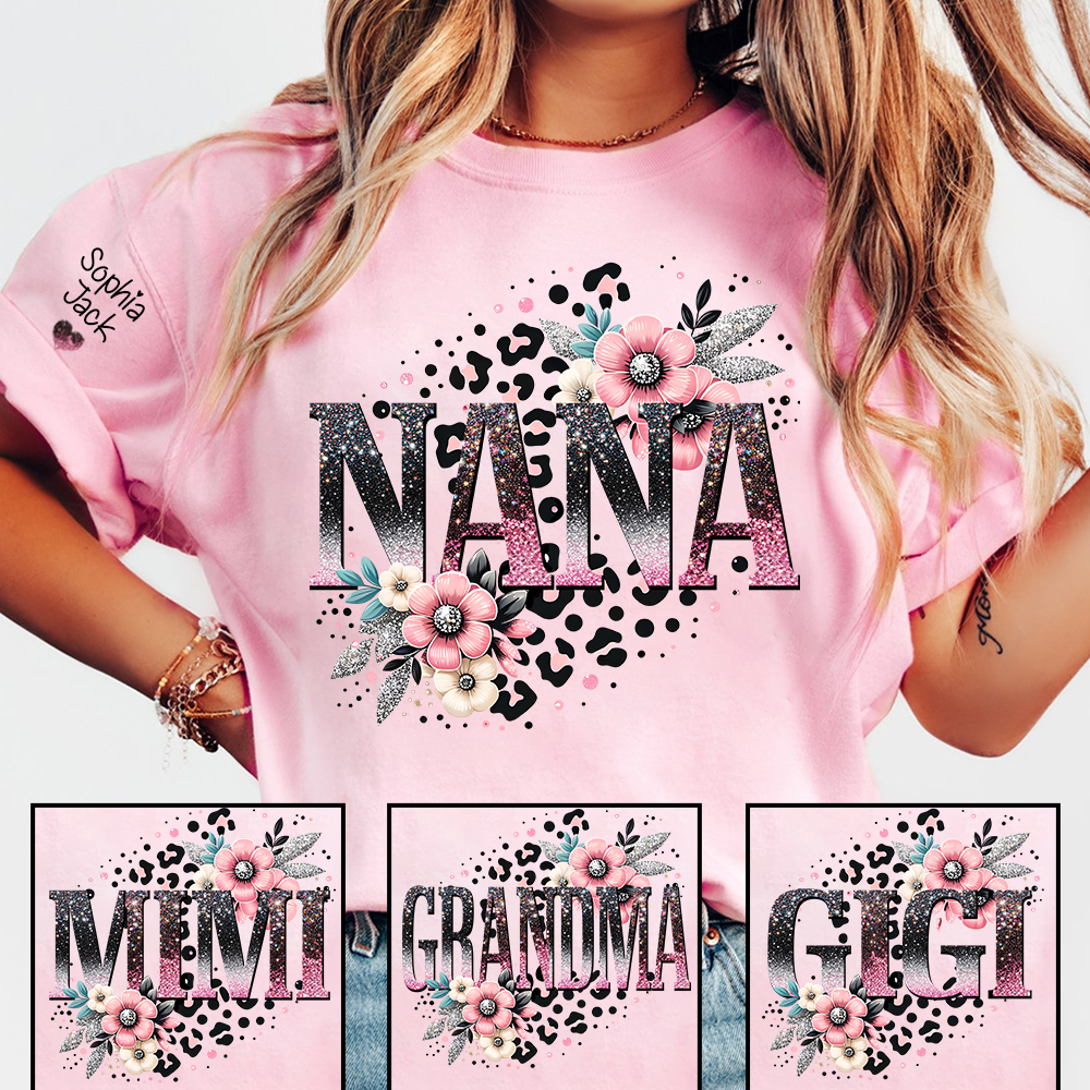 Personalized Floral Leopard Print Shirt for Nana, Mimi, Gigi, Grandma – Custom Name Gift
