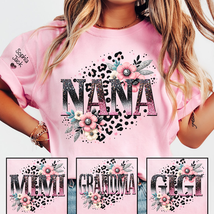 Personalized Floral Leopard Print Shirt for Nana, Mimi, Gigi, Grandma – Custom Name Gift