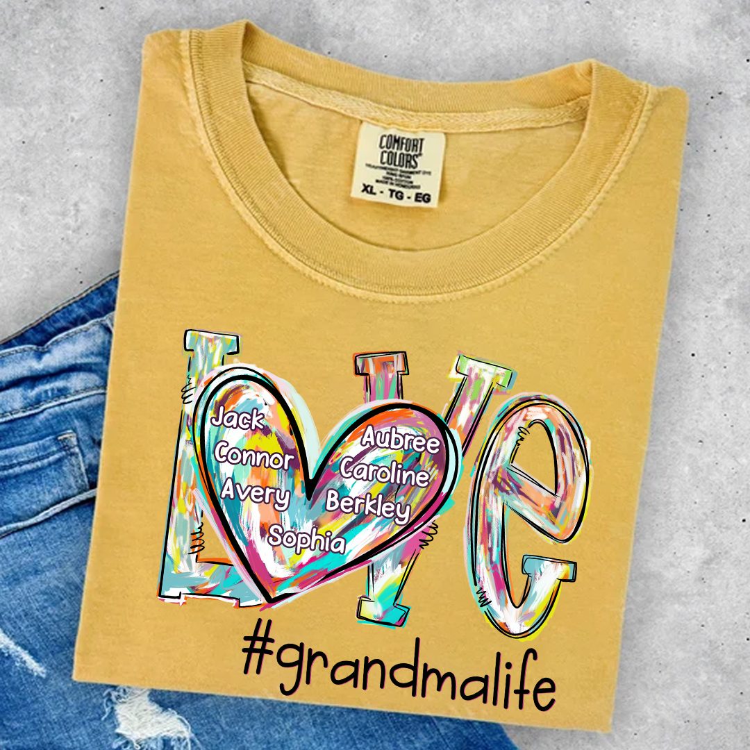Comfort Colors® Love Grandma Color T-Shirt, Custom Grandma With Grandkids Shirt