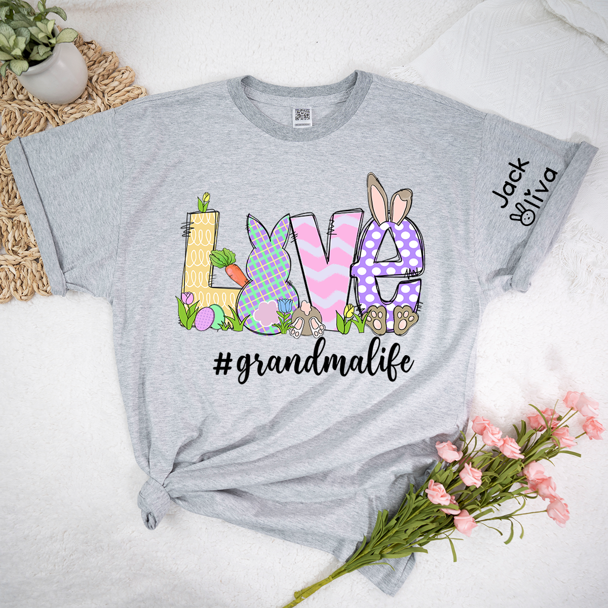 Personalized Love Grandma Life Bunny Easter T-Shirt