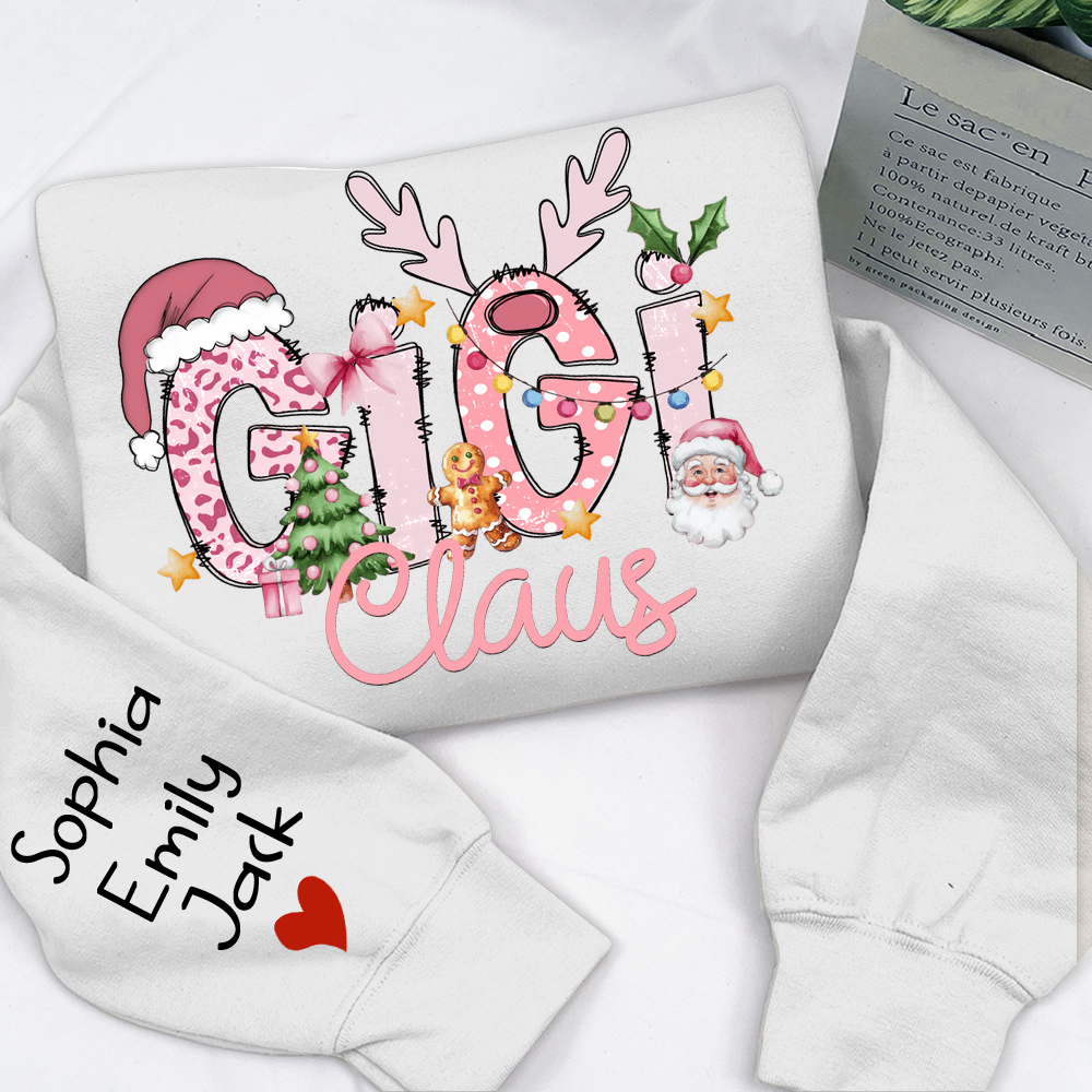 Gigi Claus Christmas Sweatshirt – Personalized Holiday Shirt with Grandkids’ Names